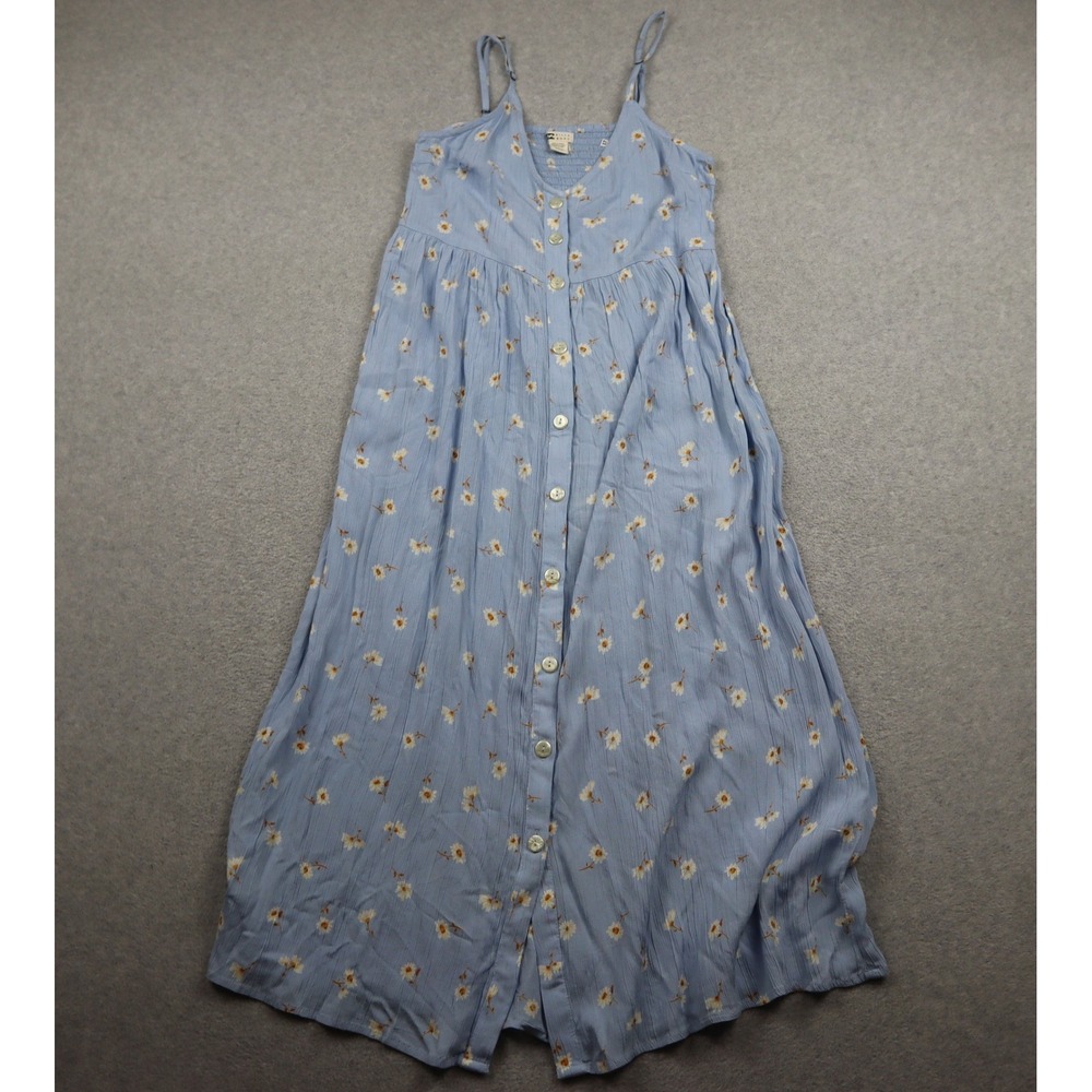 Billabong Dress Womens Small Blue Daisy Floral Button Front Smocked Back Midi